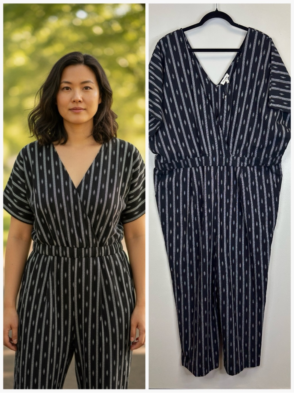 World Market NWT Stripe V-Neck Jumpsuit Size L/XL Cotton Hippie Boho Natural